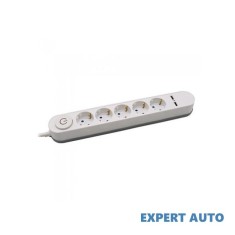 Prelungitor 5 intrari intrerupator iluminat &amp; 2 port-uri usb 3g 1.5mm x 3m alb Alta marca Alt model #7