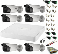 Sistem supraveghere video ultra profesional Hikvision 6 camere exterior 5MP Turbo HD cu IR 80M, DVR 8 canale, full accesorii SafetyGuard Surveillance foto