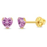 Cercei Aur 14K Copii, model Birthstone (zi nastere octombrie), forma Inima cu Piatra CZ Pink