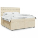 vidaXL Pat box spring cu saltea, crem, 200x200 cm, textil