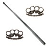 Baston Telescopic Autoaparare Argintiu 65cm, 4 Sectiuni, Otel + 2 Rozete Cranii Cadou, Husa Curea