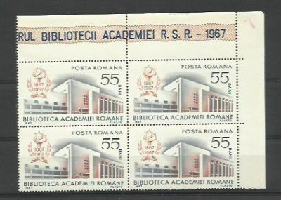 Romania MNH 1967 - Centenarul Bibliotecii Academiei Romane - LP 656 X4 foto