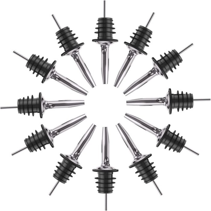 Set 12x Dop cu picurator pentru bauturi, otel inoxidabil, 10.8 x 2.9 cm, negru