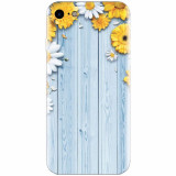 Husa silicon pentru Apple Iphone 6 Plus, Sunflower On Blue Wood
