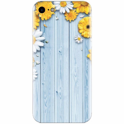 Husa silicon pentru Apple Iphone 8, Sunflower On Blue Wood foto