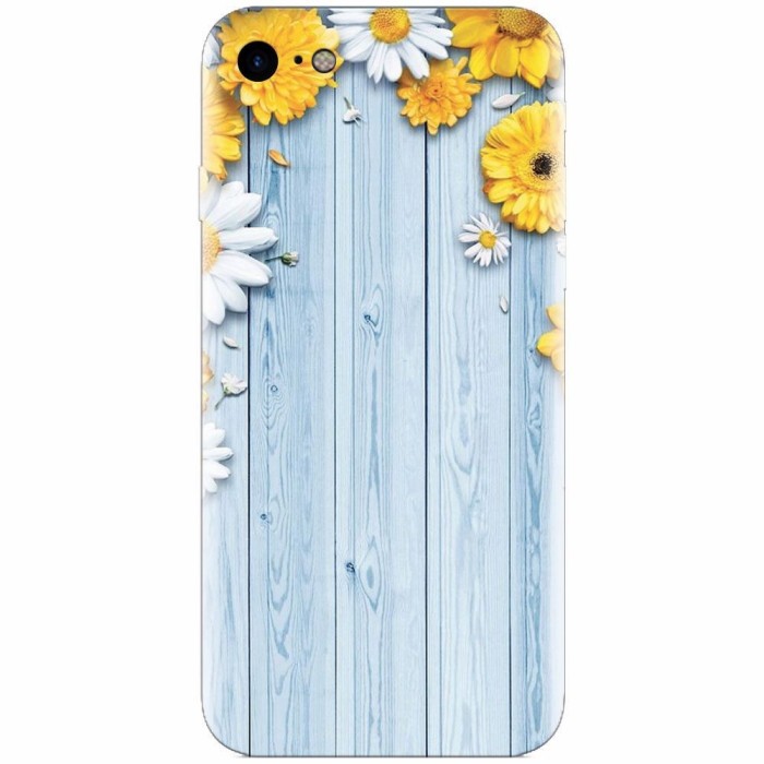 Husa silicon pentru Apple Iphone 8, Sunflower On Blue Wood