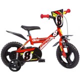 Bicicleta Copii Dino Bikes Pro Cross 12, Roti Ajutatoare, 3-4 Ani, Rosu/Negru, Fabricata in Italia