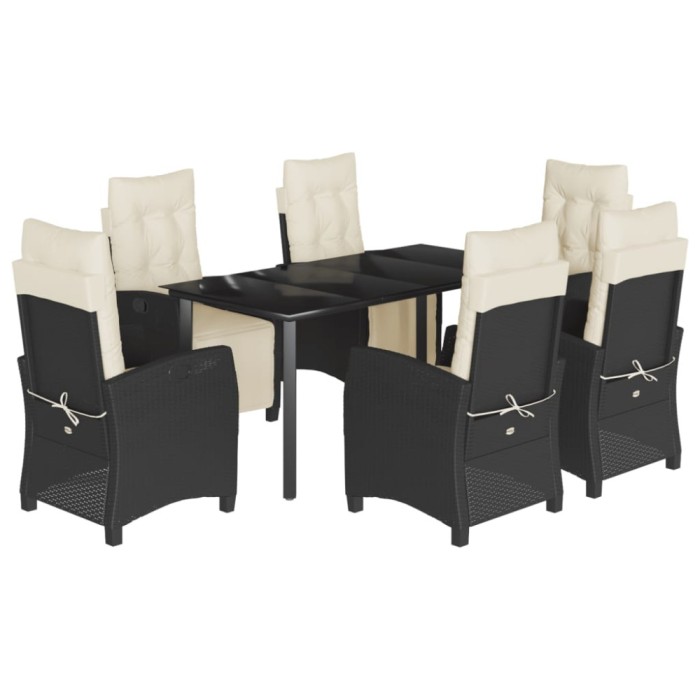 Set mobilier de gradina cu perne, 7 piese, negru, poliratan