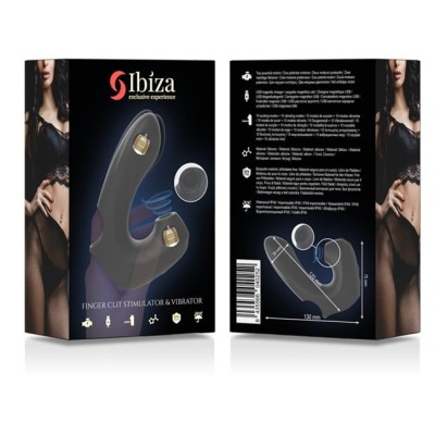 Vibrator IBIZA Thimble Finger Clit Stimulator &amp;amp; Vibrator, cu stimulare dubla, 10 functii de aspirare clitoridiana, 10 functii de vibratie, negru foto