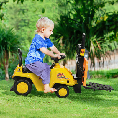 HOMCOM Masina de constructii pentru copii, Tractorul de plimbare cu depozitare sub scaun, roti cu banda de rulare foto