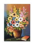 Cumpara ieftin Tablou pictat manual, Vaza cu anemone si carte, 50x35cm pictura ulei pe panza, elegant