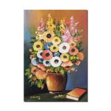 Tablou pictat manual, Vaza cu anemone si carte, 50x35cm pictura ulei pe panza, elegant