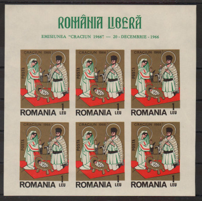 Romania Exil 1966 Emisiunea a XLV-a CRACIUN minicoala nedantelata EROARE offset foto