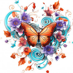 Sticker decorativ Fluture, Portocaliu, 61 cm, 1316STK