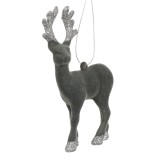 Ornament Brad Crăciun, Model Cerb Catifelat, Culoare Gri cu Glitter, Dimensiuni 13cm, Oem