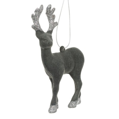 Ornament Brad Crăciun, Model Cerb Catifelat, Culoare Gri cu Glitter, Dimensiuni 13cm foto