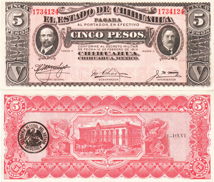 Mexic 5 Pesos Chihuahua 1914 P-S531 UNC