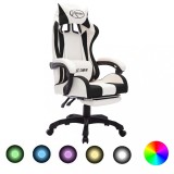 VidaXL Scaun de racing cu LED RGB, negru și alb, piele ecologică