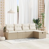 vidaXL Set de canapea pentru grădină , 5 piese, cu perne, bej, din rattan sintetic