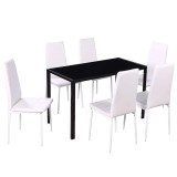 Cumpara ieftin Set masa si scaune de bucatarie 7 piese alb si negru