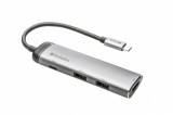HUB extern VERBATIM, USB 3.0 x 2, HDMI x 1 (4K@30Hz), USB Type C x 1, conectare USB Type C, cablu 15 cm, max. 3A, brushed metal &quot;49140&quot; (timbru verde