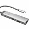 HUB extern VERBATIM, USB 3.0 x 2, HDMI x 1 (4K@30Hz), USB Type C x 1, conectare USB Type C, cablu 15 cm, max. 3A, brushed metal &quot;49140&quot; (timbru verde