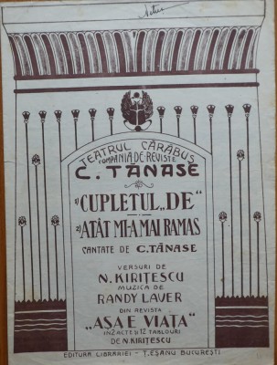 Teatrul Carabus Tanase, partitura Atat mi-a mai ramas, cantata de C. Tanase foto