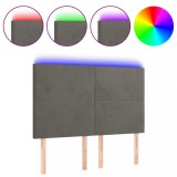 Cumpara ieftin Tablie de pat cu LED, gri inchis, 144x5x118/128 cm, catifea