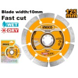 Disc diamantat segmentat 125 mmx7,5 mm, pentru taierea pietrei, betonului si ceramicii - Ingco DMD011252