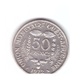 Moneda Africa de Vest 50 francs/franci 1972, stare foarte buna, curata