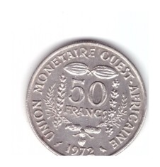 Moneda Africa de Vest 50 francs/franci 1972, stare foarte buna, curata