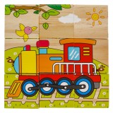 Cuburi Puzzle Lemn, 9 Piese, Imagini Vehicule, Multicolor, Oem