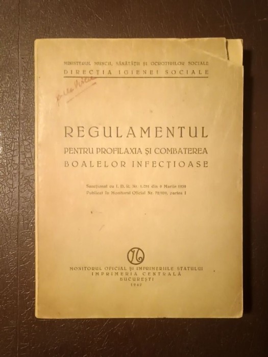 Regulamentul pentru profilaxia și combaterea boalelor infecțioase (Direcția Igienei Sociale; 1942)