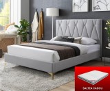 Pat tapitat Mervine + saltea cadou, 160x200, cadru din lemn cu somiera fixa, culoare Gri