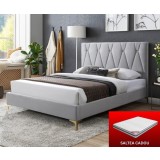 Pat tapitat Mervine + saltea, 160x200, cadru din lemn cu somiera fixa, culoare Gri