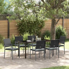 vidaXL Set de masă pentru grădină 7 pcs Negru Rattan poli 3379076