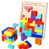 Joc tetris, wooden puzzle, cu 40 piese din lemn, pentru dexteritate, buz