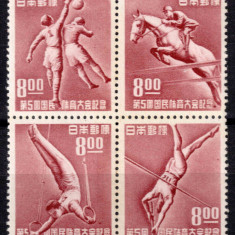 Japonia 1950, Mi #507-510**, bloc 4, sport, gimnastica, fotbal, MNH! Cota 300 €!