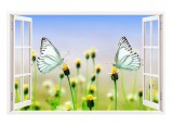 Sticker decorativ, Fereastra 3D, Fluturi, 85 cm, 292STK, natura si peisaje