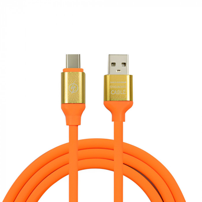 Cablu de date si incarcare 2M Lungime, USB A la TYPE-C orange