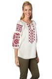 Bluza dama O25 alb/rosu , marimea L, Casual, Bumbac
