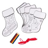Set Creatie de Craciun, Model Sosete, 4 Creioane Colorate, Panglica Rosie, Multicolor, 12 Bucăți