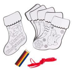 Set Creatie de Craciun, Model Sosete, 4 Creioane Colorate, Panglica Rosie, Multicolor, 12 Bucăți