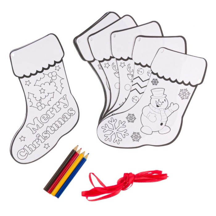 Set Creatie de Craciun, Model Sosete, 4 Creioane Colorate, Panglica Rosie, Multicolor, 12 Bucăți