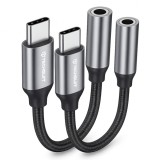 Adaptor Audio USB-C - 3.5mm Techsuit AC12 FuseXound, Gri, Set 2 bucati