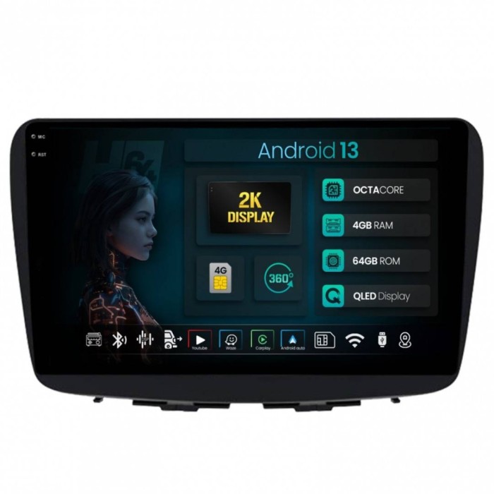 Navigatie 2K Suzuki Baleno 4GB RAM Android 13 Octacore Slot Sim 4G DSP GPS Wi-FI Carplay Android Auto USB Bluetooth Waze Touchscreen 9.5 Inch