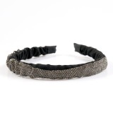 Bentita neagra din material textil cu strasuri gri inchis