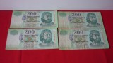 LOT BANCNOTE UNGARIA 200 FORINT ANI DIFERITI, 4 BUC.
