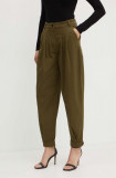 MAX&amp;Co. pantaloni x FATMA MOSTAFA femei, culoarea verde, drept, high waist, 2418131022200, Max&amp;Co.