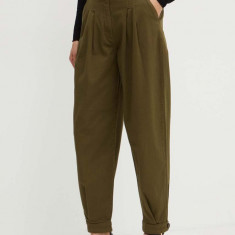 MAX&Co. pantaloni x FATMA MOSTAFA femei, culoarea verde, drept, high waist, 2418131022200